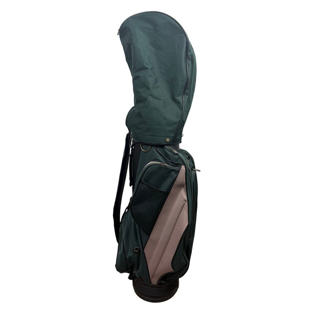 Vintage 80s Ben Hogan Green Canvas Golf Bag Black Leather Carry Bag